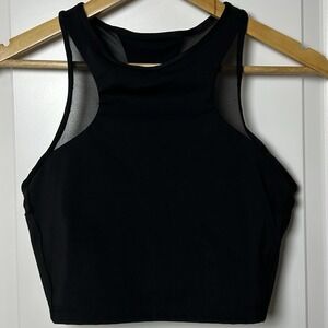 Athleta Black High Neck Mesh Paneling Crop Tank Activewear Athleisure Style